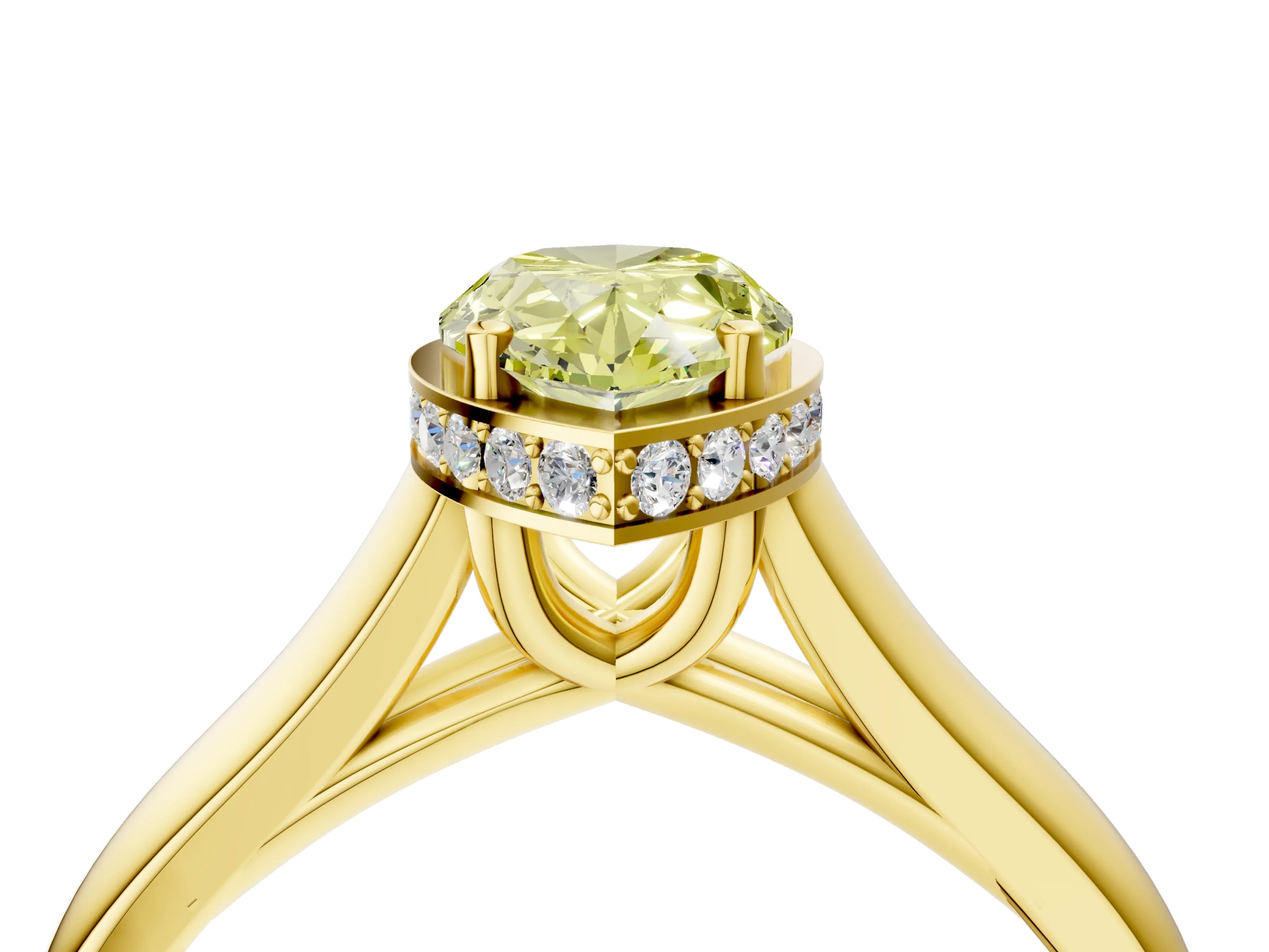 Yellow gold Fancy Yellow Pear Cut Solitaire Diamond Engagement Ring with Four-Prong Setting and Tapered Band_4