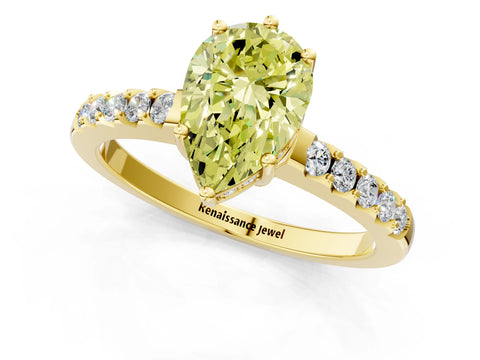 Yellow gold Fancy Yellow Pear Cut Solitaire Diamond Engagement Ring with Pavé Band and Six-Prong Setting_13