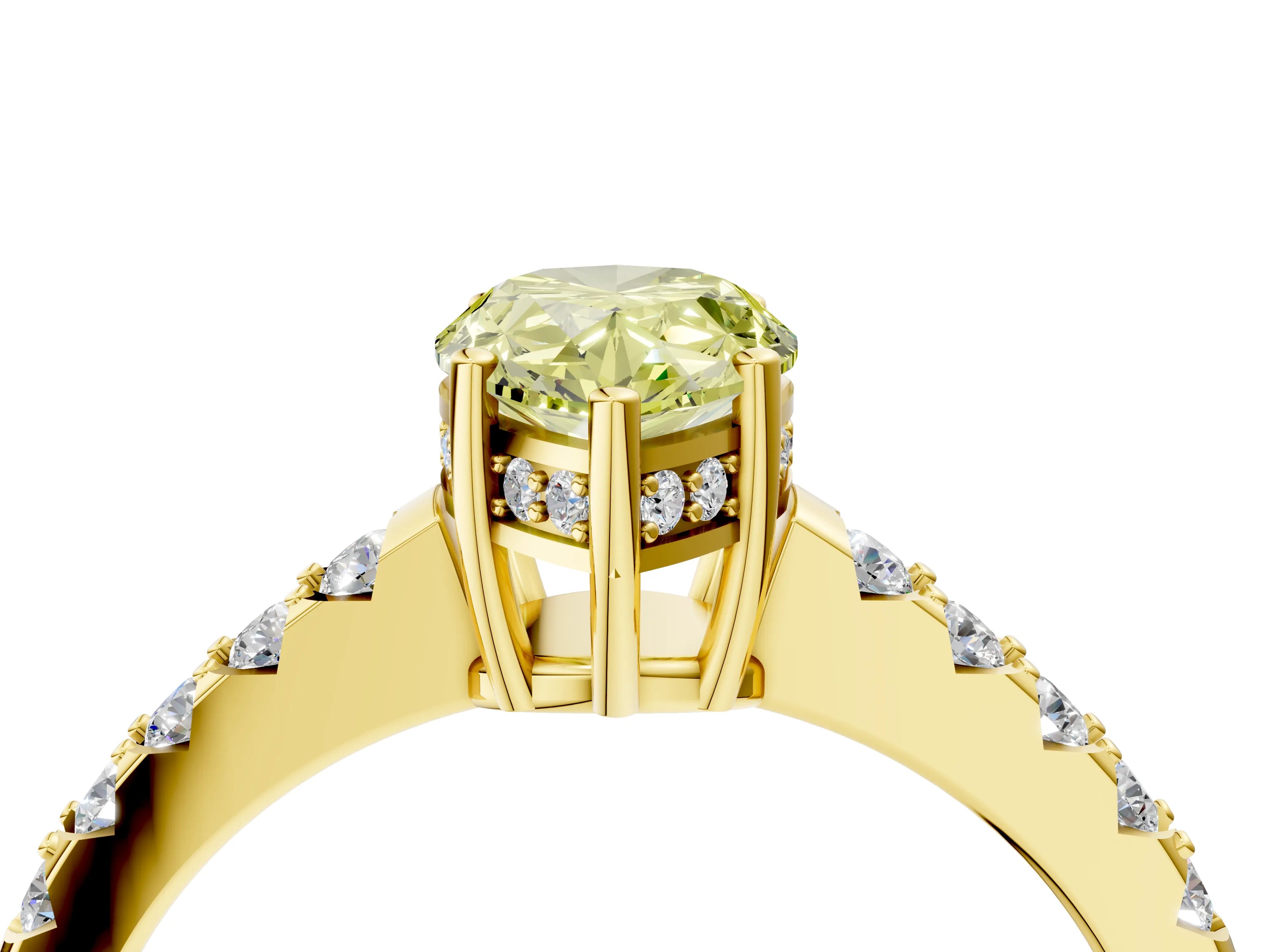 Yellow gold Fancy Yellow Pear Cut Solitaire Diamond Engagement Ring with Pavé Band and Six-Prong Setting_16