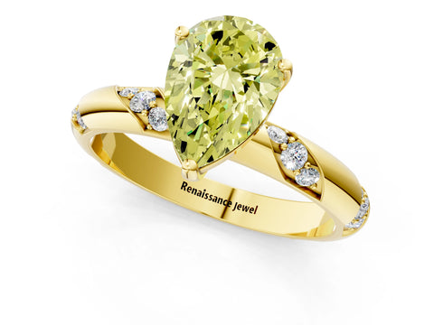 Yellow gold Fancy Yellow Pear Cut Solitaire Diamond Engagement Ring with Twisted Pave Band and Four-Prong Setting_4