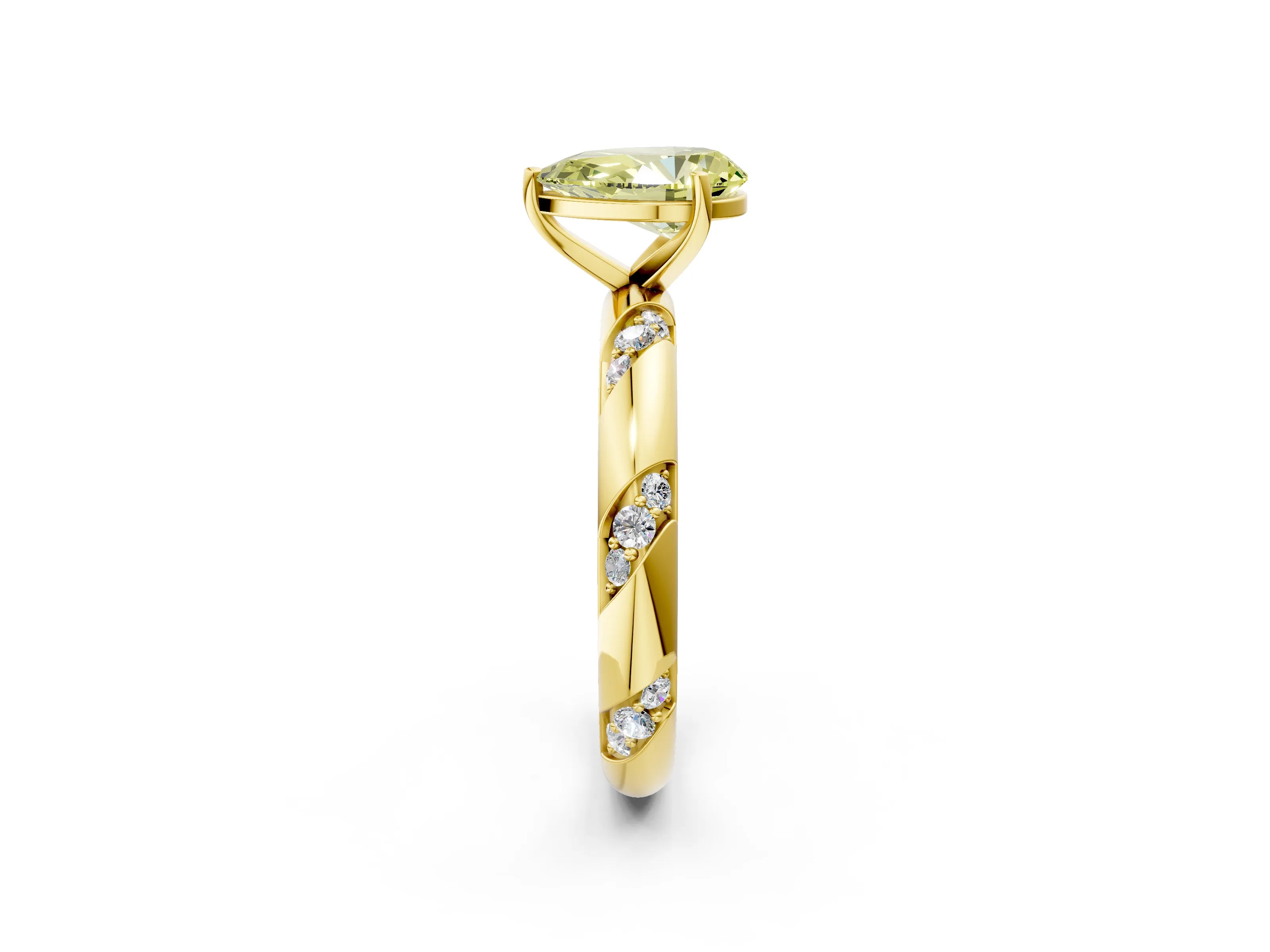 Yellow gold Fancy Yellow Pear Cut Solitaire Diamond Engagement Ring with Twisted Pave Band and Four-Prong Setting_5