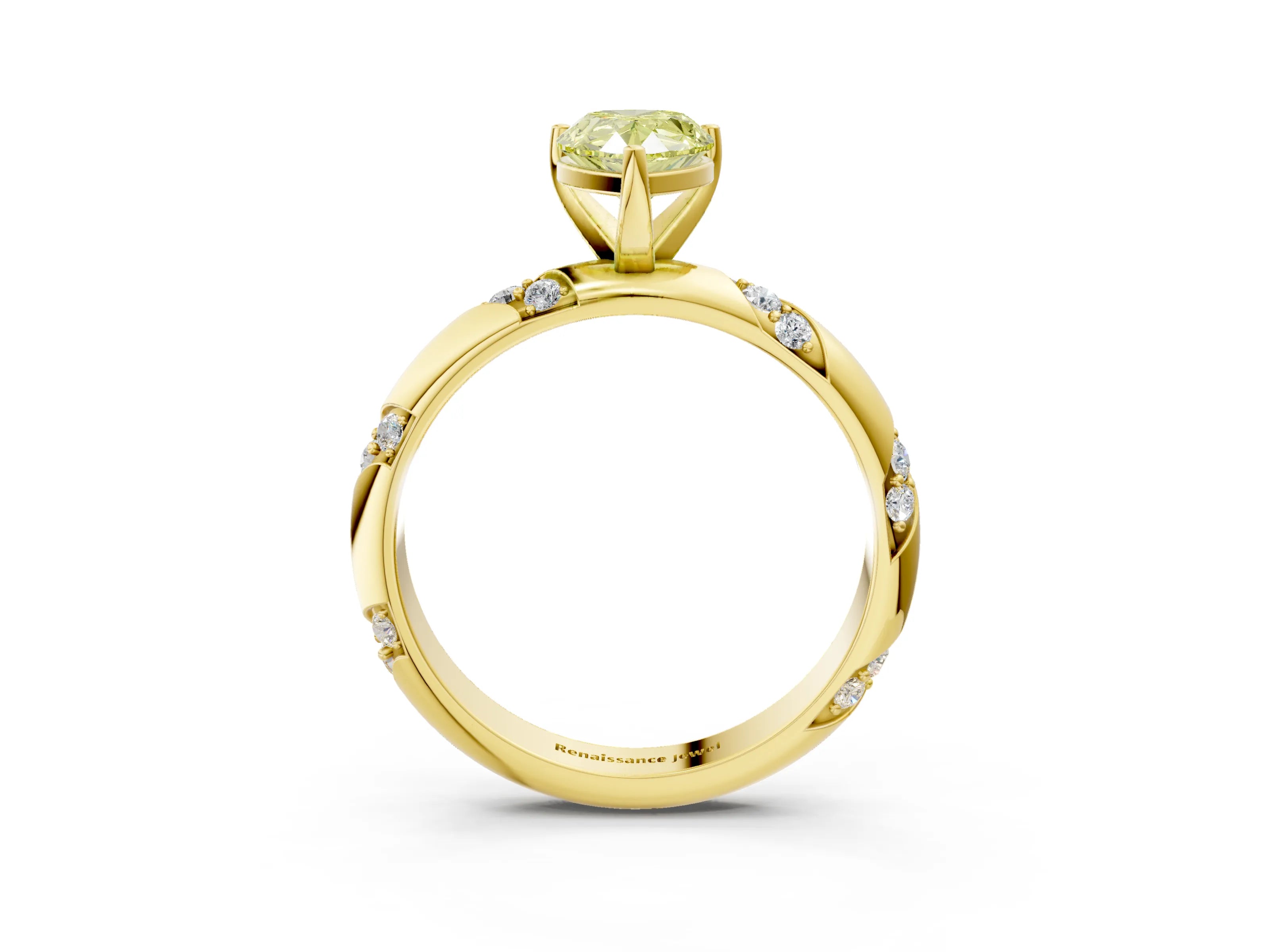 Yellow gold Fancy Yellow Pear Cut Solitaire Diamond Engagement Ring with Twisted Pave Band and Four-Prong Setting_6
