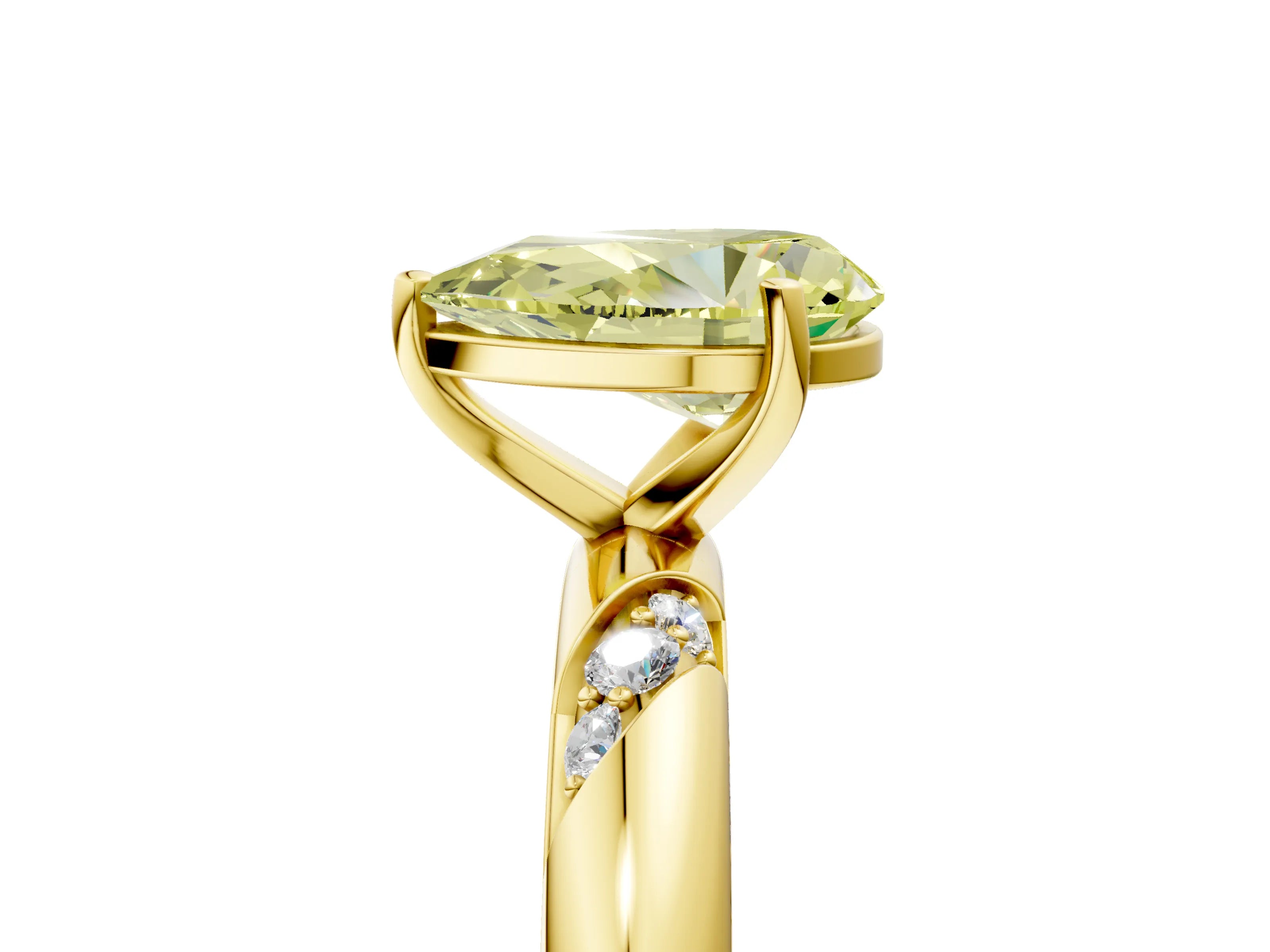Yellow gold Fancy Yellow Pear Cut Solitaire Diamond Engagement Ring with Twisted Pave Band and Four-Prong Setting_8