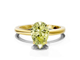 Yellow gold Fancy Yellow Pear Cut Solitaire Diamond Ring with Prong Setting and Plain Band