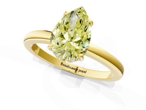 Yellow gold Fancy Yellow Pear Cut Solitaire Diamond Ring with Prong Setting and Plain Band_1