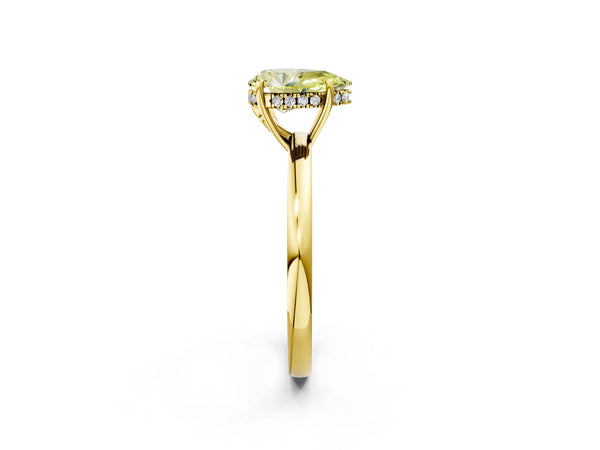 Yellow gold Fancy Yellow Pear Cut Solitaire Diamond Ring with Prong Setting and Plain Band