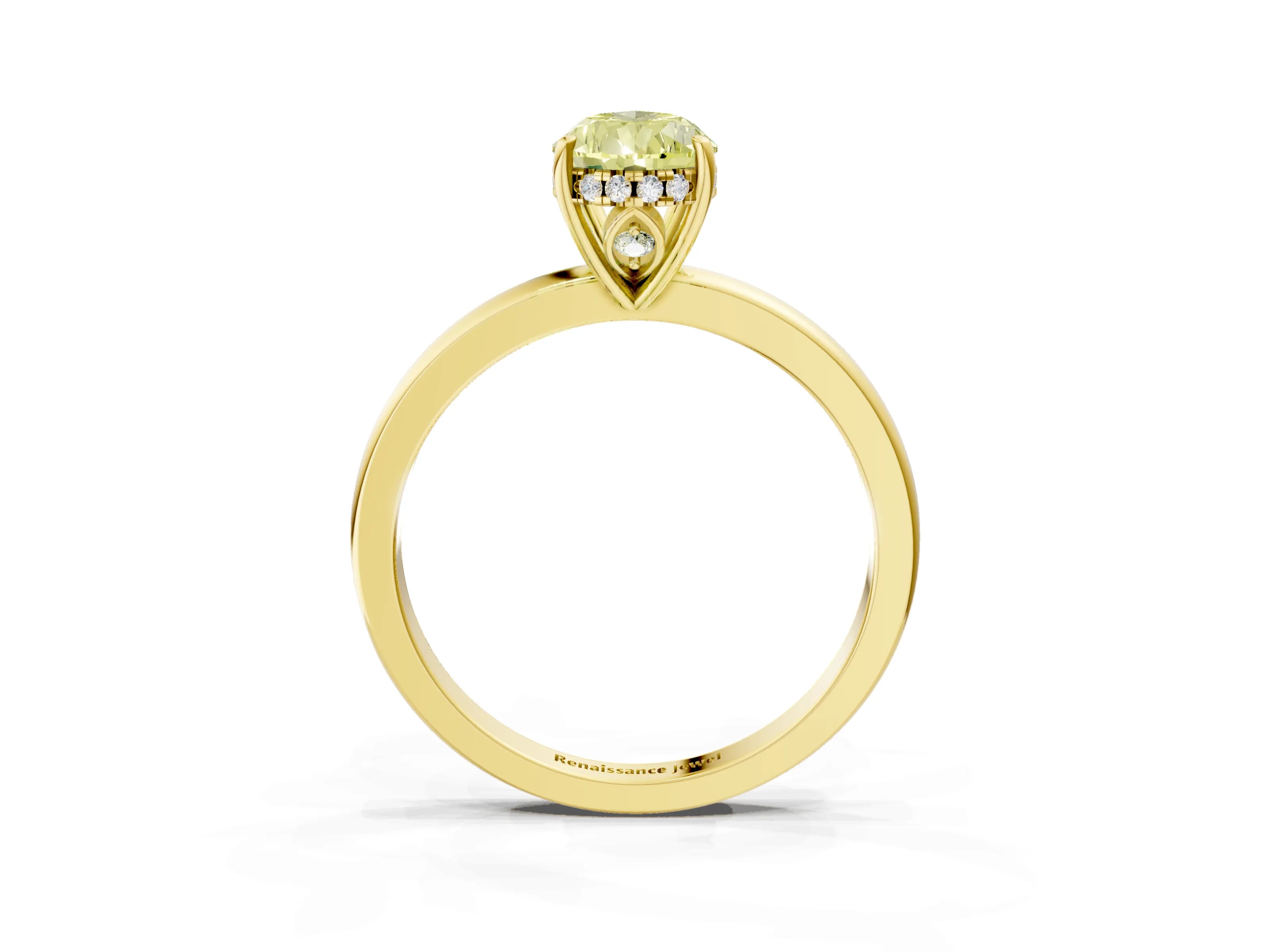 Yellow gold Fancy Yellow Pear Cut Solitaire Diamond Ring with Prong Setting and Plain Band_3