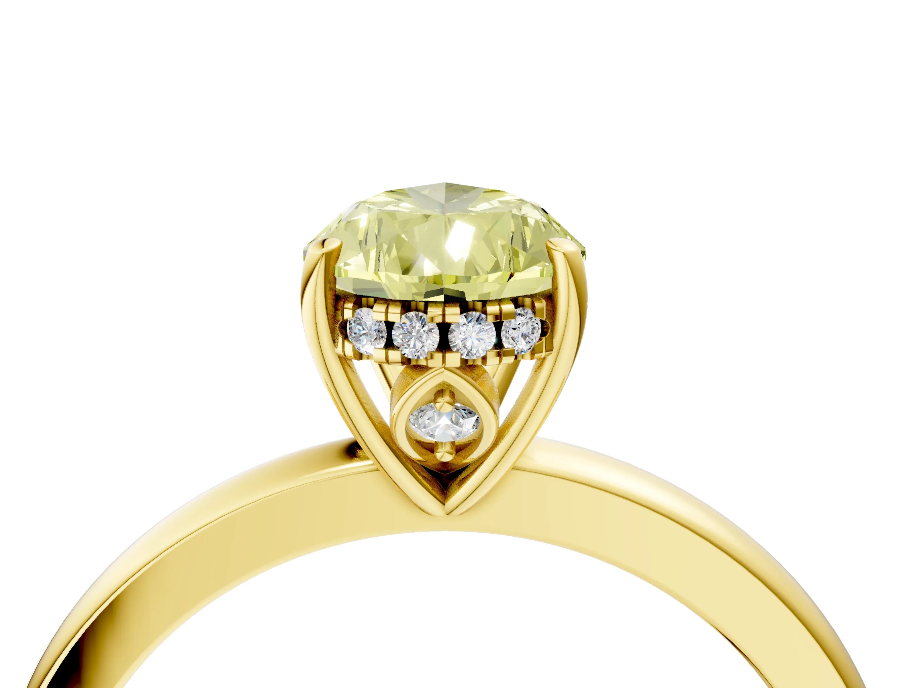 Yellow gold Fancy Yellow Pear Cut Solitaire Diamond Ring with Prong Setting and Plain Band_4