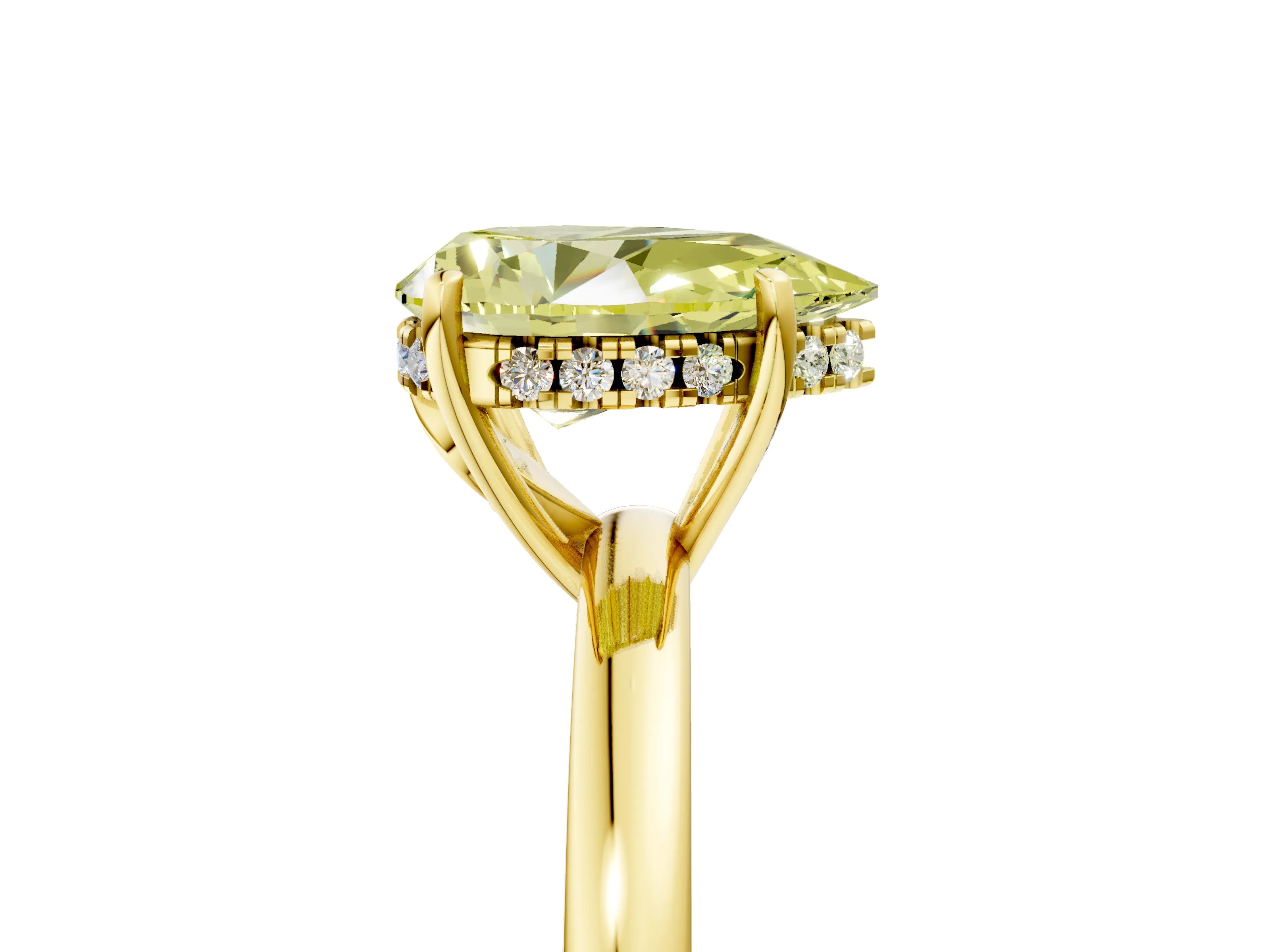 Yellow gold Fancy Yellow Pear Cut Solitaire Diamond Ring with Prong Setting and Plain Band_5
