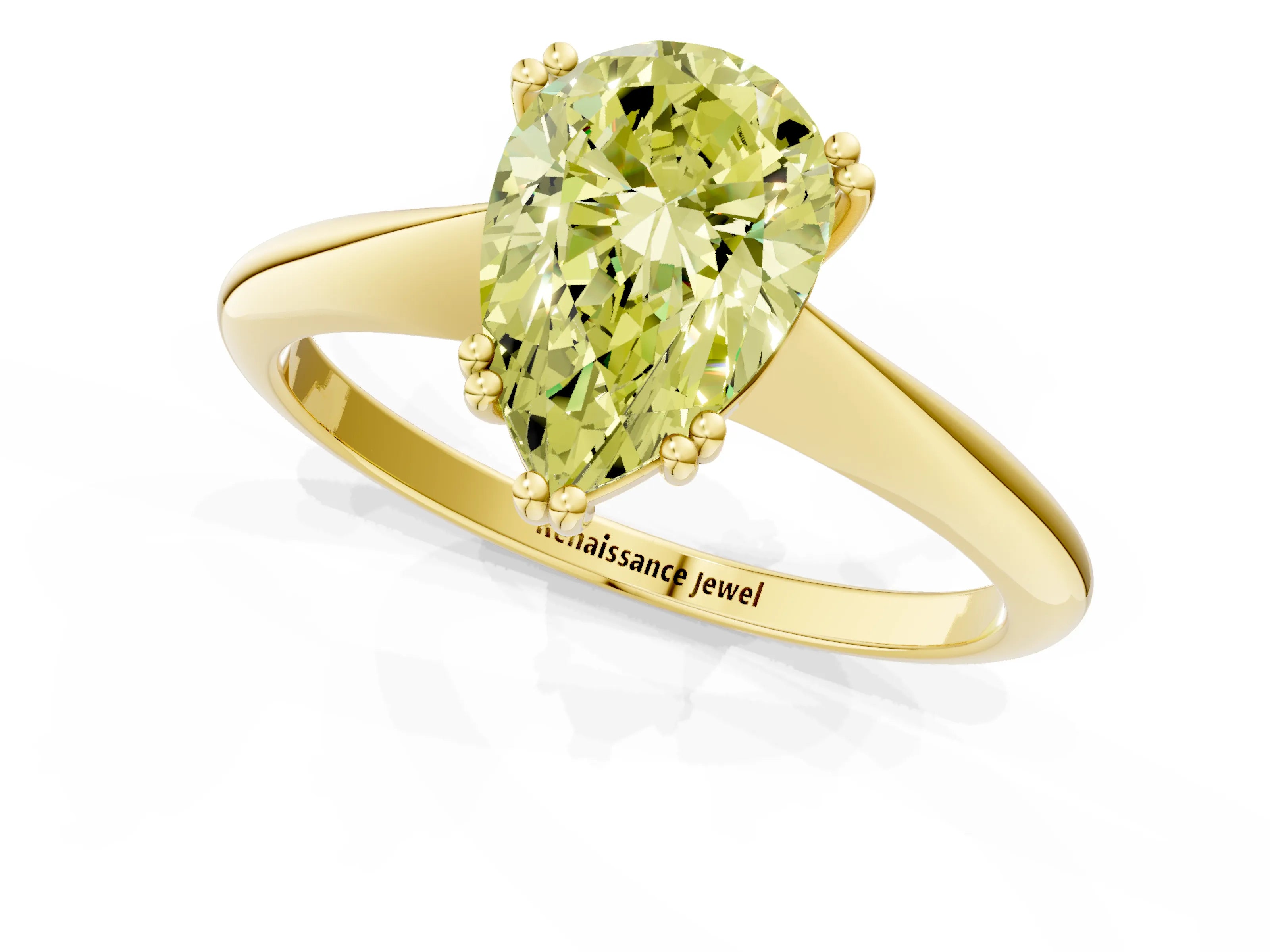 Yellow gold Fancy Yellow Pear Cut Solitaire Diamond Ring with Six-Prong Setting and Classic Band_1