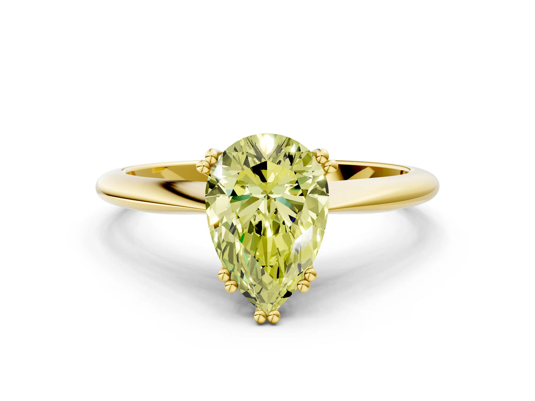 Yellow gold Fancy Yellow Pear Cut Solitaire Diamond Ring with Six-Prong Setting and Classic Band_12
