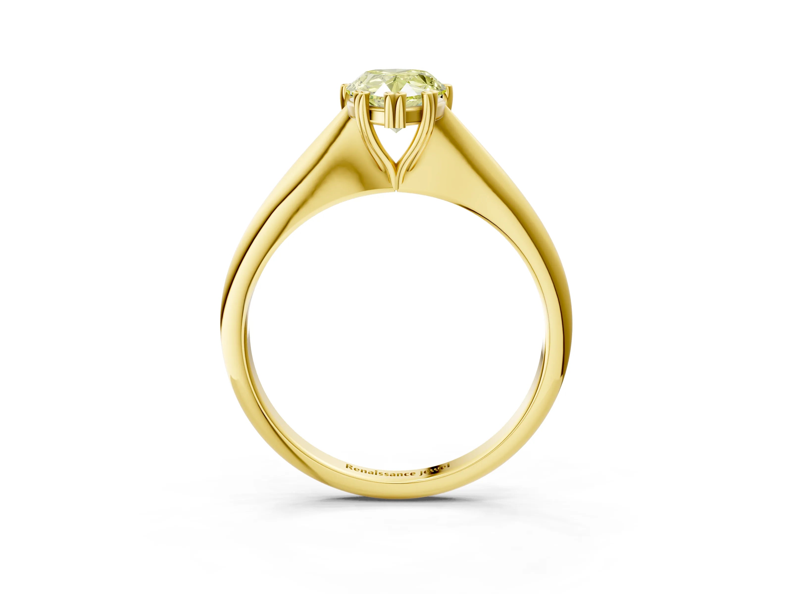 Yellow gold Fancy Yellow Pear Cut Solitaire Diamond Ring with Six-Prong Setting and Classic Band_3