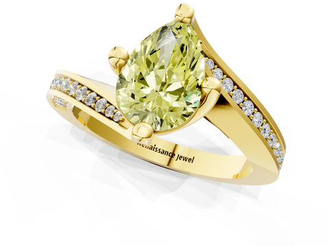 Yellow gold Fancy Yellow Pear Cut Solitaire Diamond Twist Band with Pavé Setting and Four-Prong Setting_1