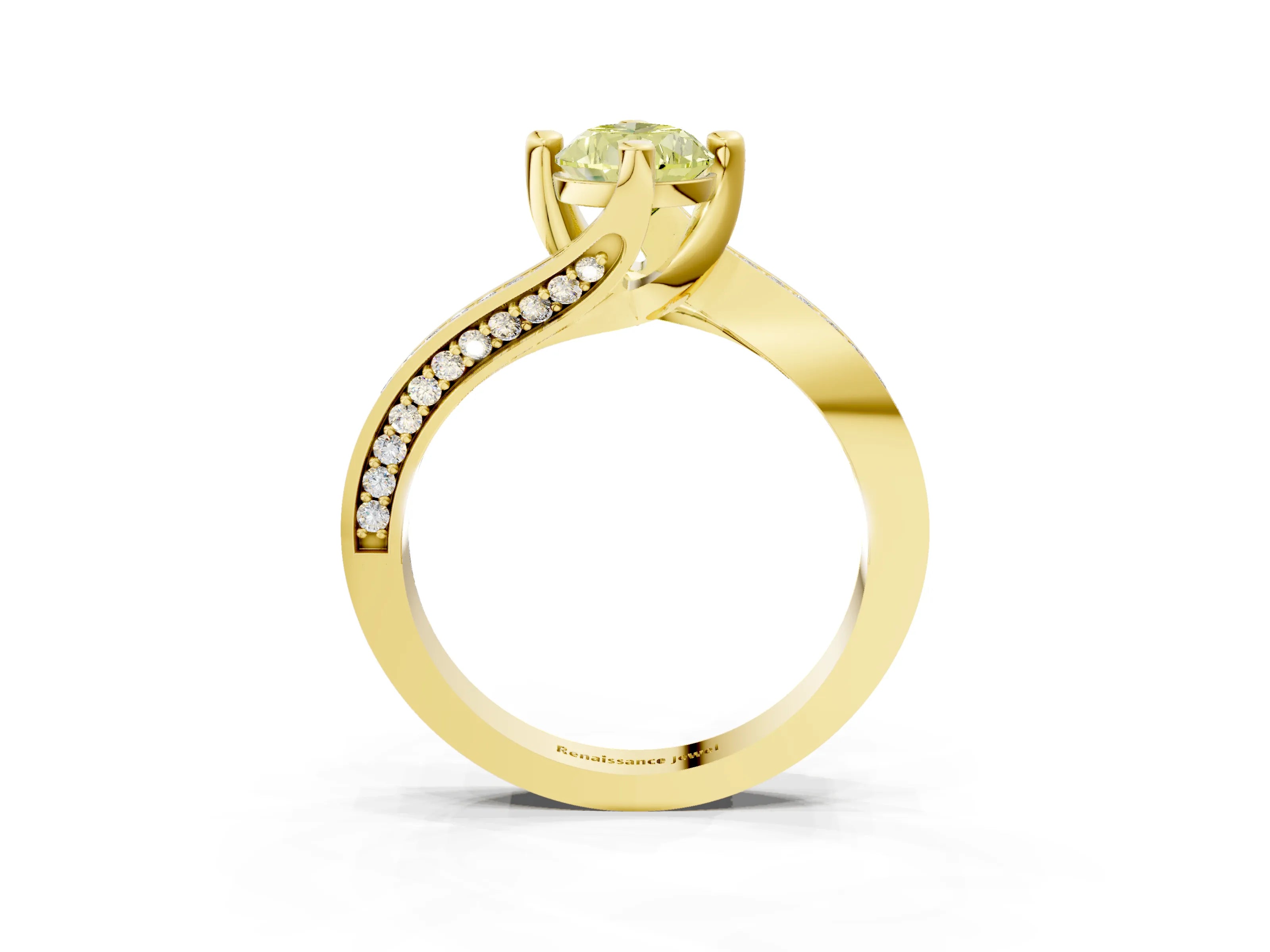 Yellow gold Fancy Yellow Pear Cut Solitaire Diamond Twist Band with Pavé Setting and Four-Prong Setting_3