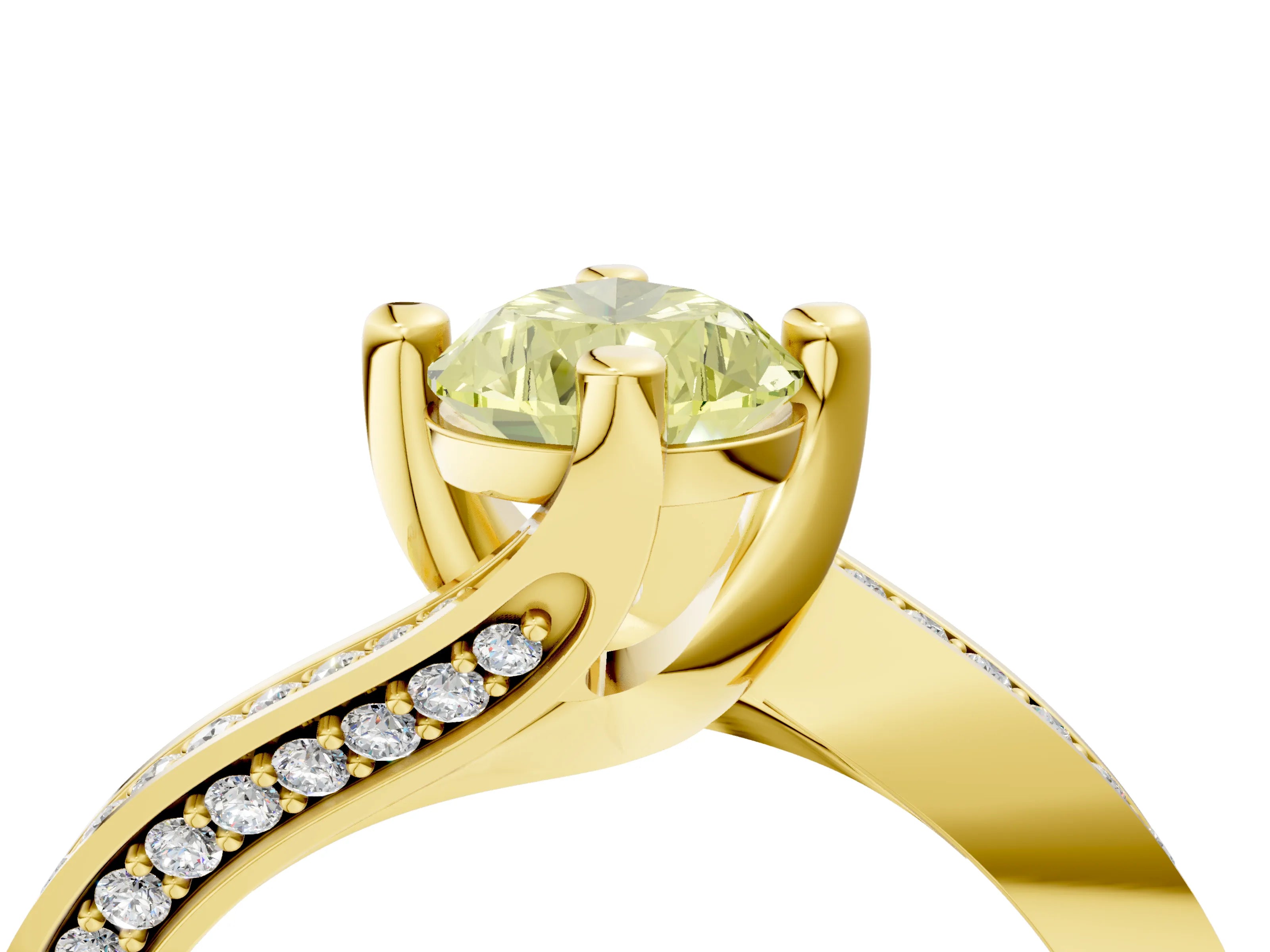 Yellow gold Fancy Yellow Pear Cut Solitaire Diamond Twist Band with Pavé Setting and Four-Prong Setting_4