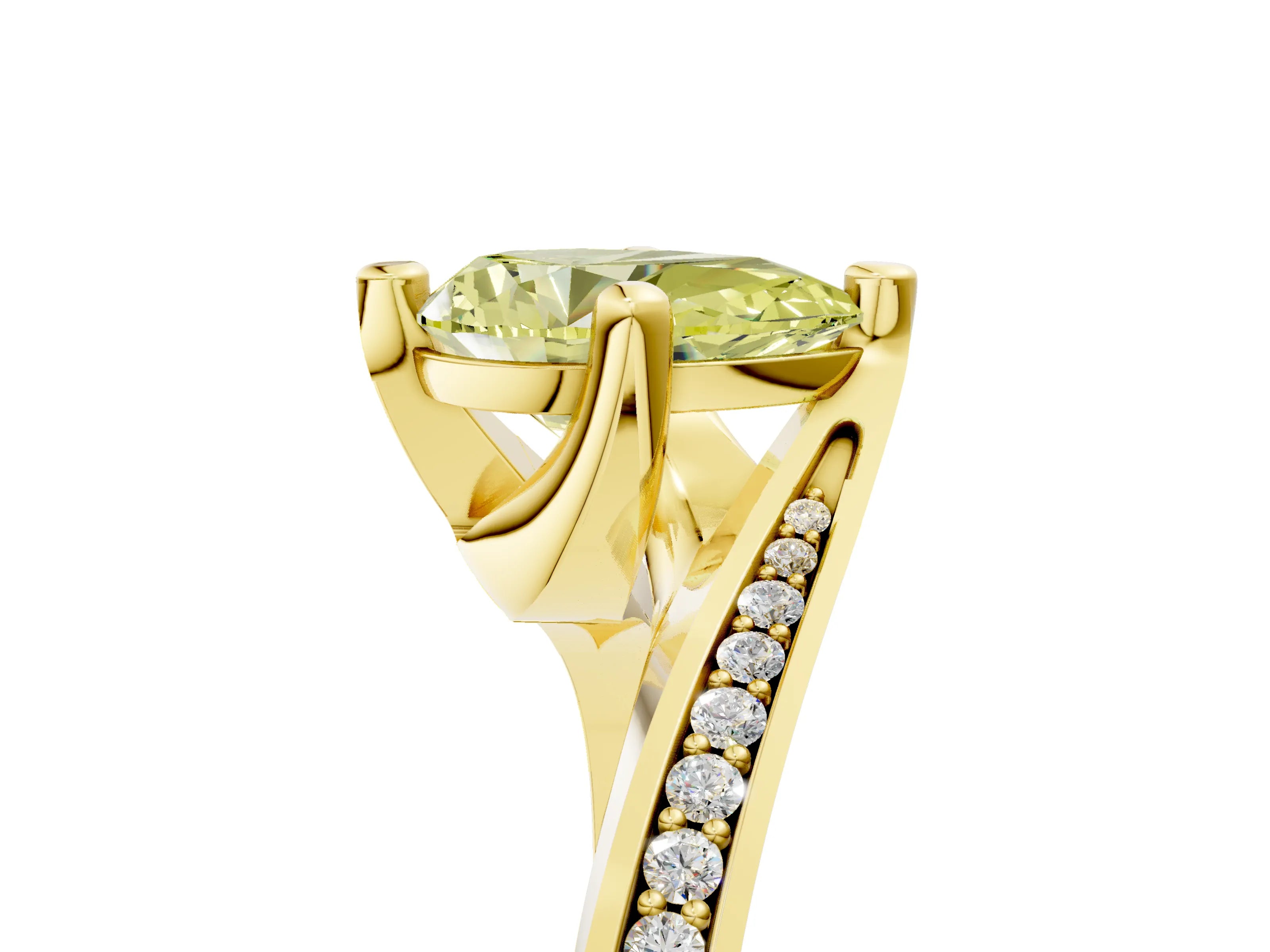 Yellow gold Fancy Yellow Pear Cut Solitaire Diamond Twist Band with Pavé Setting and Four-Prong Setting_5