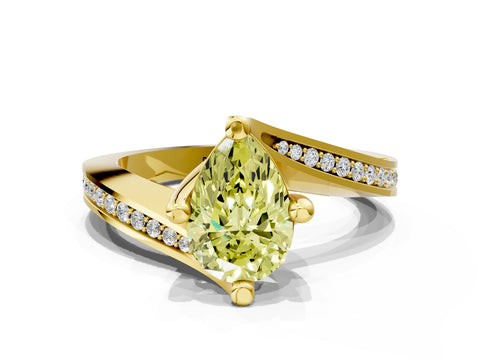 Yellow gold Fancy Yellow Pear Cut Solitaire Diamond Twist Band with Pavé Setting and Four-Prong Setting