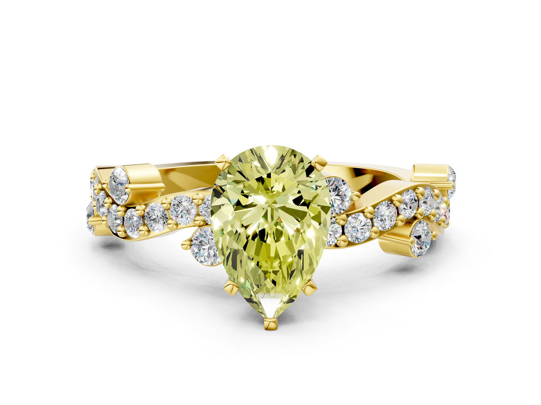 Yellow gold Fancy Yellow Pear  Cut Solitaire Diamond Twisted Band with Pave Setting_28