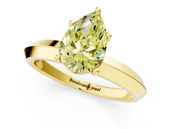 Yellow gold Fancy Yellow Pear  Cut Solitaire Engagement Ring with Flat Band and Four-Prong Setting