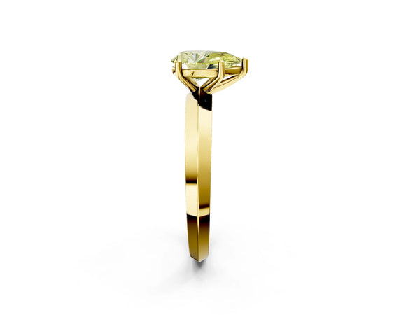 Yellow gold Fancy Yellow Pear  Cut Solitaire Engagement Ring with Flat Band and Four-Prong Setting