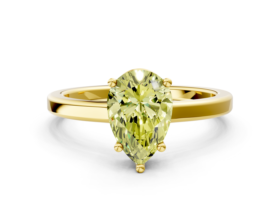 Yellow gold Fancy Yellow Pear  Cut Solitaire Engagement Ring with Four-Prong Setting on a Classic Band_20