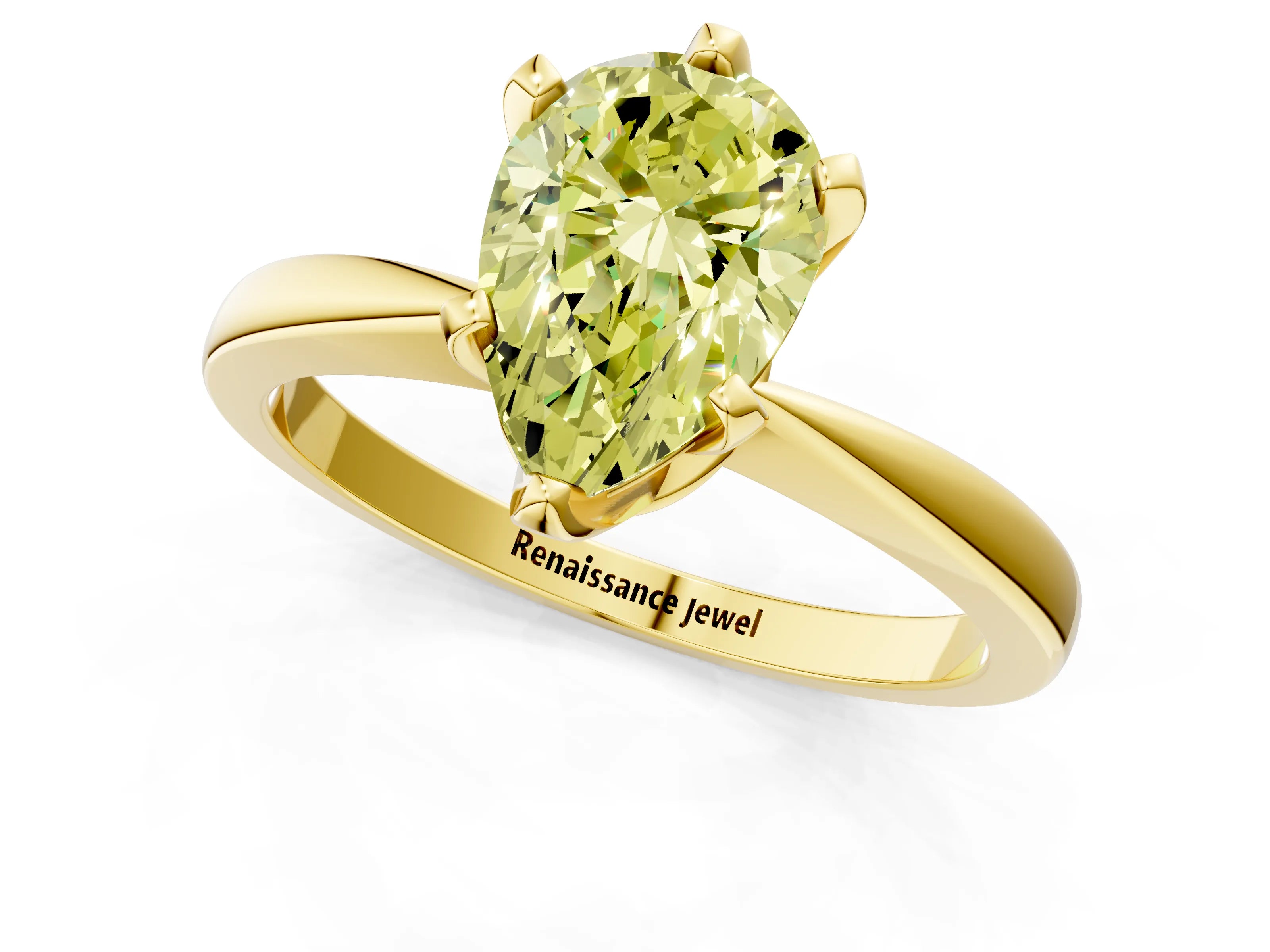 Yellow gold Fancy Yellow Pear Cut Solitaire Engagement Ring with Six-Prong Setting and Tapered Band_1
