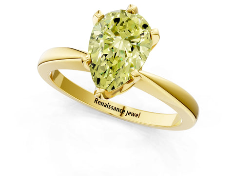 Yellow gold Fancy Yellow Pear Cut Solitaire Engagement Ring with Six-Prong Setting and Tapered Band_1