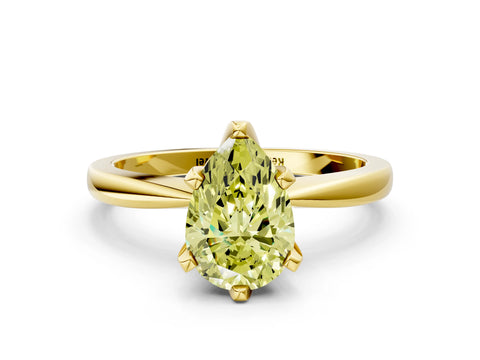 Yellow gold Fancy Yellow Pear Cut Solitaire Engagement Ring with Six-Prong Setting and Tapered Band