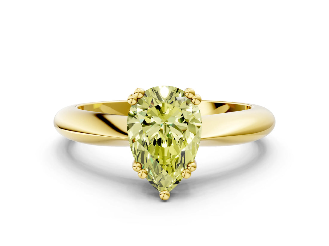 Yellow gold Fancy Yellow Pear  Cut Solitaire Engagement Ring with Tapered Band and Four-Prong Setting 2