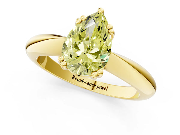 Yellow gold Fancy Yellow Pear  Cut Solitaire Engagement Ring with Tapered Band and Four-Prong Setting
