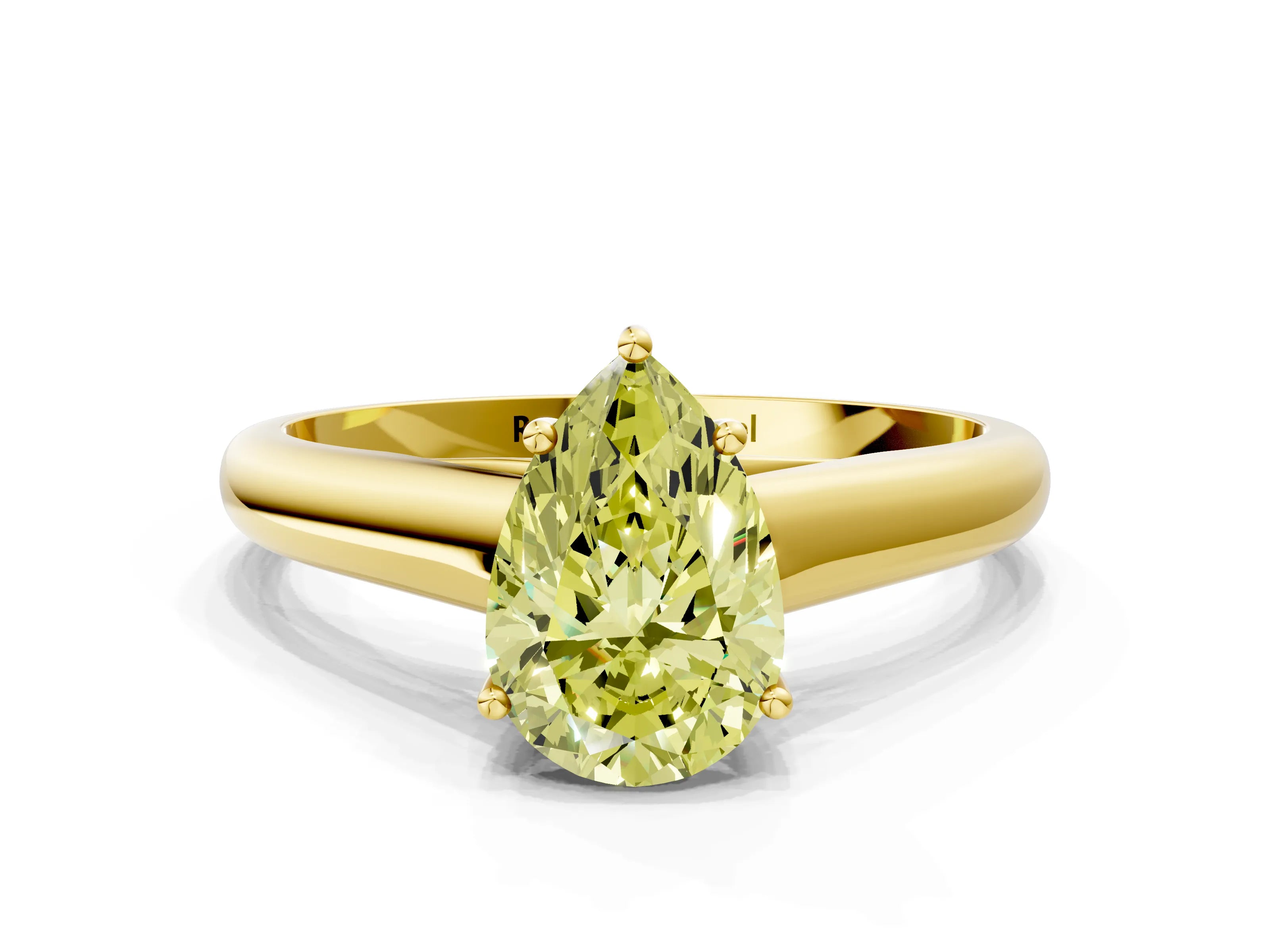 Yellow gold Fancy Yellow Pear Cut Solitaire Engagement Ring with Tapered Band and Four-Prong Setting_3