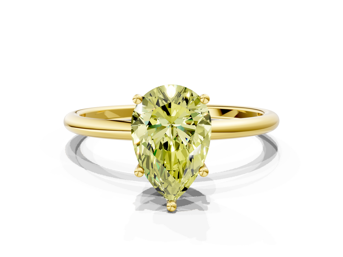 Yellow gold Fancy Yellow Pear  Cut Solitaire Engagement Ring with Thin Band and Four-Prong Setting_3