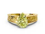 Yellow gold Fancy Yellow Pear  Cut Solitaire Engraved Band with Four-Prong Setting_62
