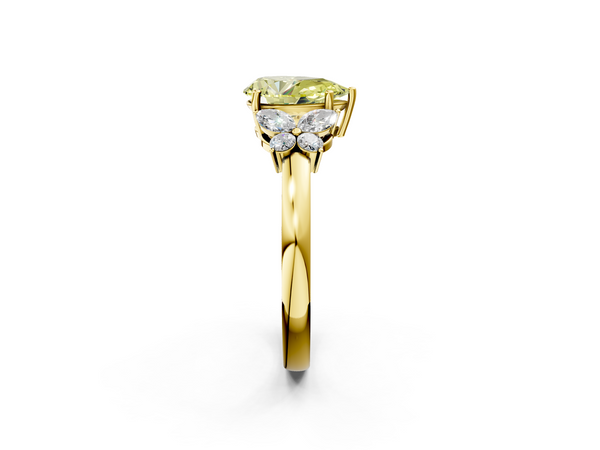 Yellow gold Fancy Yellow Pear  Cut Solitaire Floral Diamond Ring with Four-Prong Setting