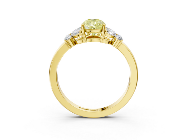 Yellow gold Fancy Yellow Pear  Cut Solitaire Floral Diamond Ring with Four-Prong Setting