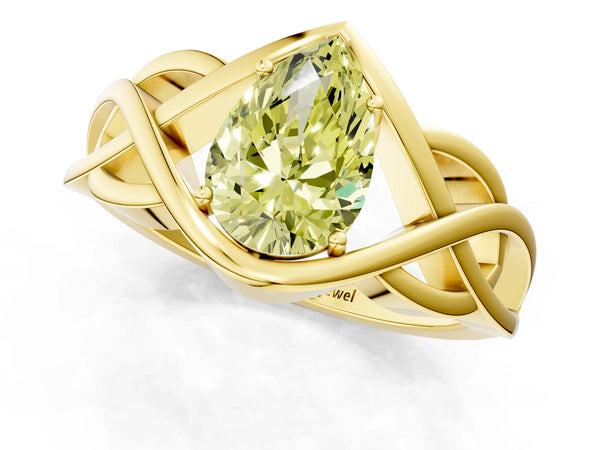 Yellow Gold Pear-Shaped Woven Solitaire Engagement Ring Setting for Fancy Yellow Center
