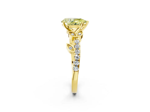 Yellow gold Fancy Yellow Pear Cut Solitaire Leaf-Inspired Diamond Ring with Pavé Band and Four-Prong Setting_2