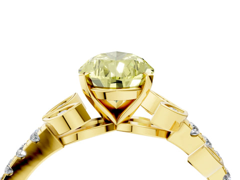 Yellow gold Fancy Yellow Pear Cut Solitaire Leaf-Inspired Diamond Ring with Pavé Band and Four-Prong Setting_4