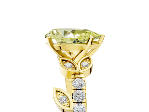 Yellow gold Fancy Yellow Pear Cut Solitaire Leaf-Inspired Diamond Ring with Pavé Band and Four-Prong Setting_5
