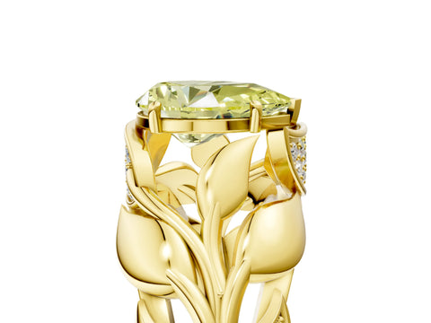 Yellow gold Fancy Yellow Pear Cut Solitaire Leaf-Inspired Engagement Ring with Prong Setting_5