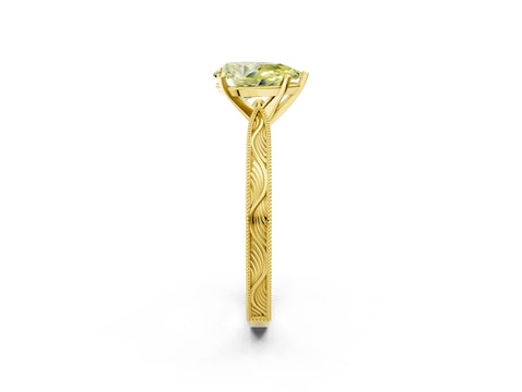 Yellow gold Fancy Yellow Pear Cut Solitaire Milgrain Engraved Band with Four-Prong Setting_2