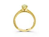 Yellow gold Fancy Yellow Pear Cut Solitaire Milgrain Engraved Band with Four-Prong Setting_3
