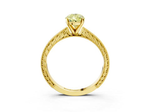 Yellow gold Fancy Yellow Pear Cut Solitaire Milgrain Engraved Band with Four-Prong Setting_3