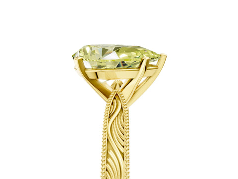 Yellow gold Fancy Yellow Pear Cut Solitaire Milgrain Engraved Band with Four-Prong Setting_5