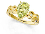 Yellow gold Fancy Yellow Pear Cut Solitaire Milgrain Leaf Band with Prong Setting_1
