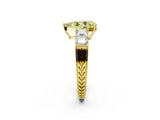 Yellow gold Fancy Yellow Pear Cut Solitaire Princess Side Stone Engraved Band Prong Setting Ring_2