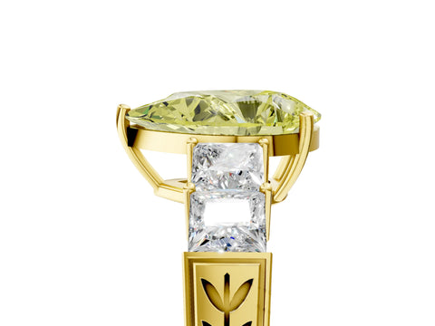 Yellow gold Fancy Yellow Pear Cut Solitaire Princess Side Stone Engraved Band Prong Setting Ring_5