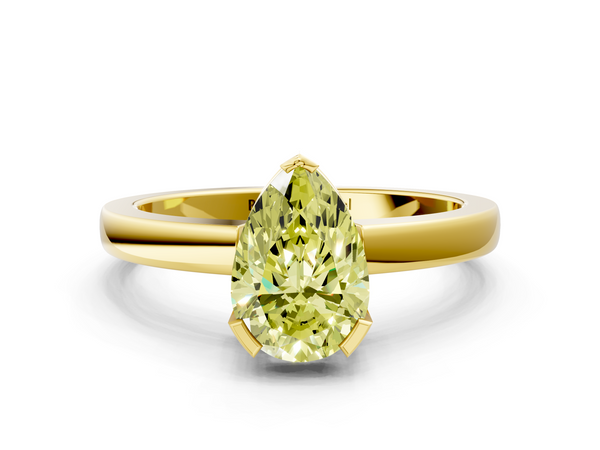 Yellow gold Fancy Yellow Pear  Cut Solitaire Ring with Four-Prong Setting and Classic Band