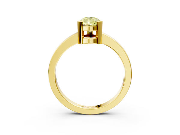 Yellow gold Fancy Yellow Pear  Cut Solitaire Ring with Four-Prong Setting and Classic Band