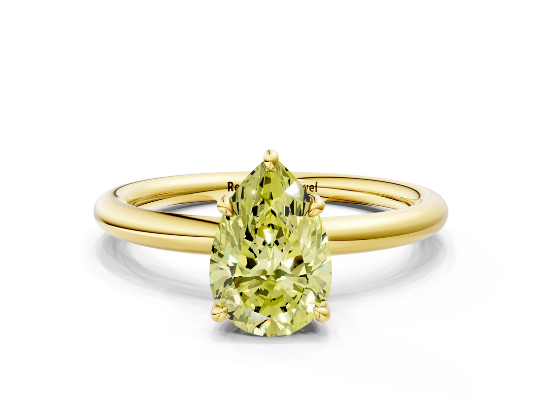 Yellow gold Fancy Yellow Pear  Cut Solitaire Ring with Thin Band and Four-Prong Setting_11